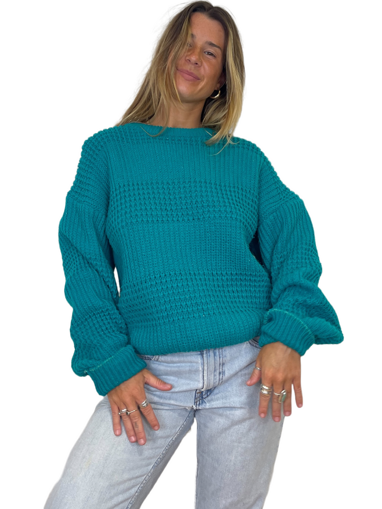 80's Teal Knit Stripe Sweater