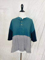 Handmade Mismatch Tee - Teal Waves