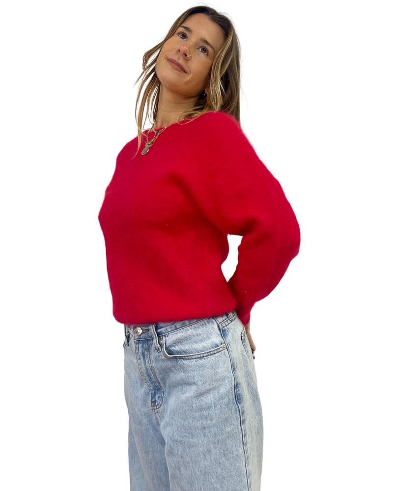 Vtg Red Angora Blend Sweater