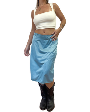 
                
                    Load image into Gallery viewer, Vtg Icy Teal Slip Skirt
                
            