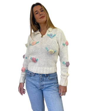 80's Floral Crochet Sweater