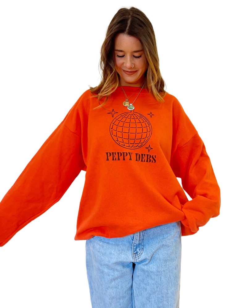 
                
                    Load image into Gallery viewer, Peppy Disco Crewneck - Tangerine
                
            