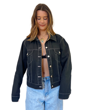 
                
                    Load image into Gallery viewer, 90&amp;#39;s Black Cotton Jacket
                
            