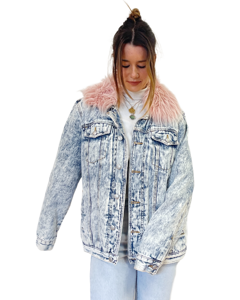 
                
                    Load image into Gallery viewer, Juicy Couture Pink Fur Denim Jacket
                
            