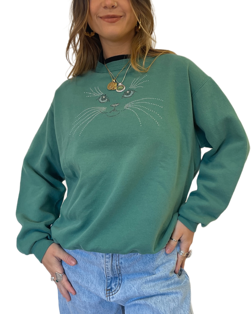 
                
                    Load image into Gallery viewer, Vtg Kitty Bling Crewneck
                
            