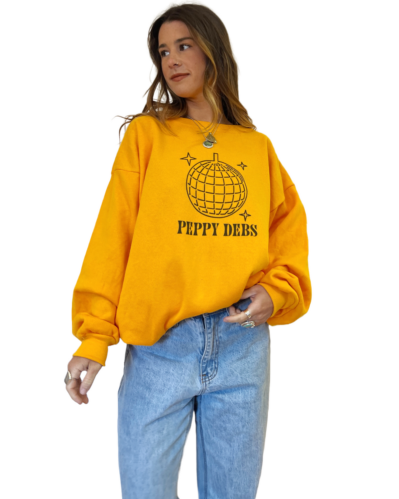 
                
                    Load image into Gallery viewer, Peppy Disco Crewneck - Golden Hour
                
            