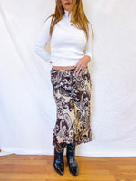Vtg Mocha Paisley Midi Skirt