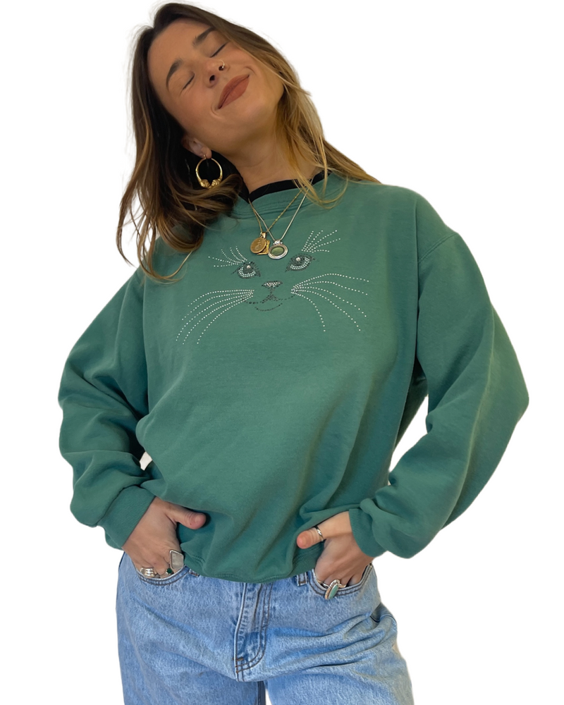 
                
                    Load image into Gallery viewer, Vtg Kitty Bling Crewneck
                
            
